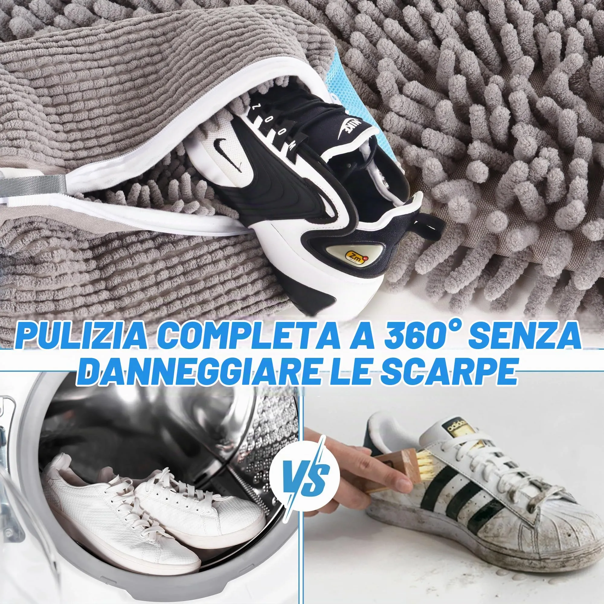 WUFANC Sacchetti per Lavatrice Scarpe, 2 Pezzi, Microfibra con Cerniera Invisibile per Sneakers e Scarpe Sportive - immagine 4
