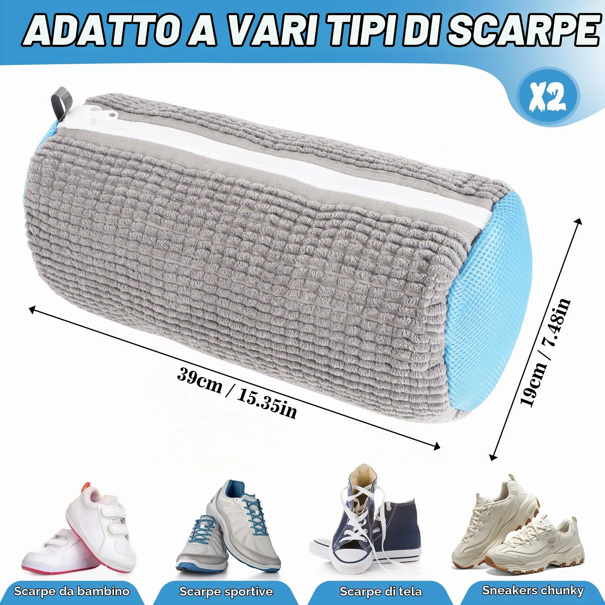 WUFANC Sacchetti per Lavatrice Scarpe, 2 Pezzi, Microfibra con Cerniera Invisibile per Sneakers e Scarpe Sportive - immagine 5
