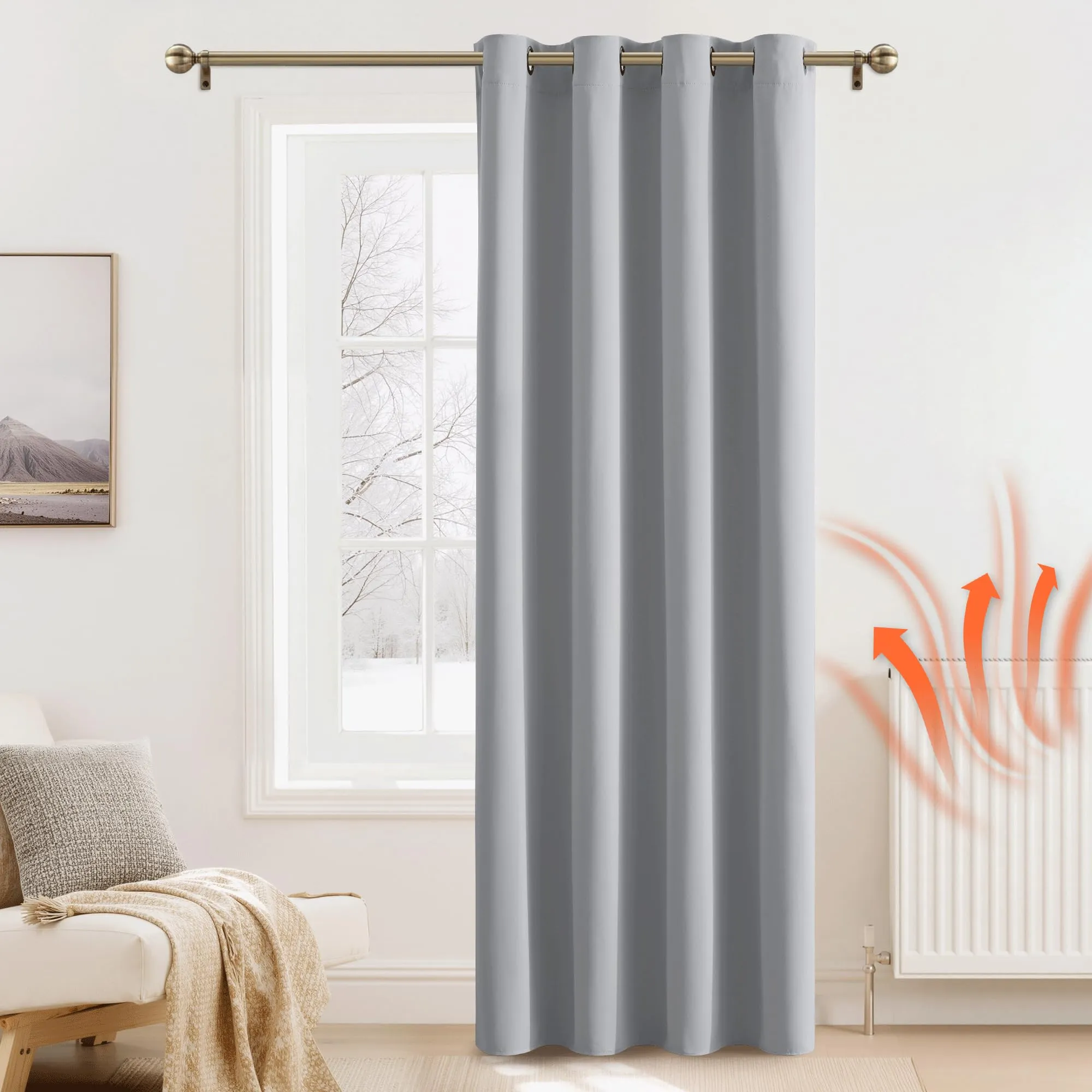 PONY DANCE Tenda Oscurante Termica da Interno per Camera da Letto, Grigio Chiaro, 140 x 260 cm (1 Pannello) - immagine 2
