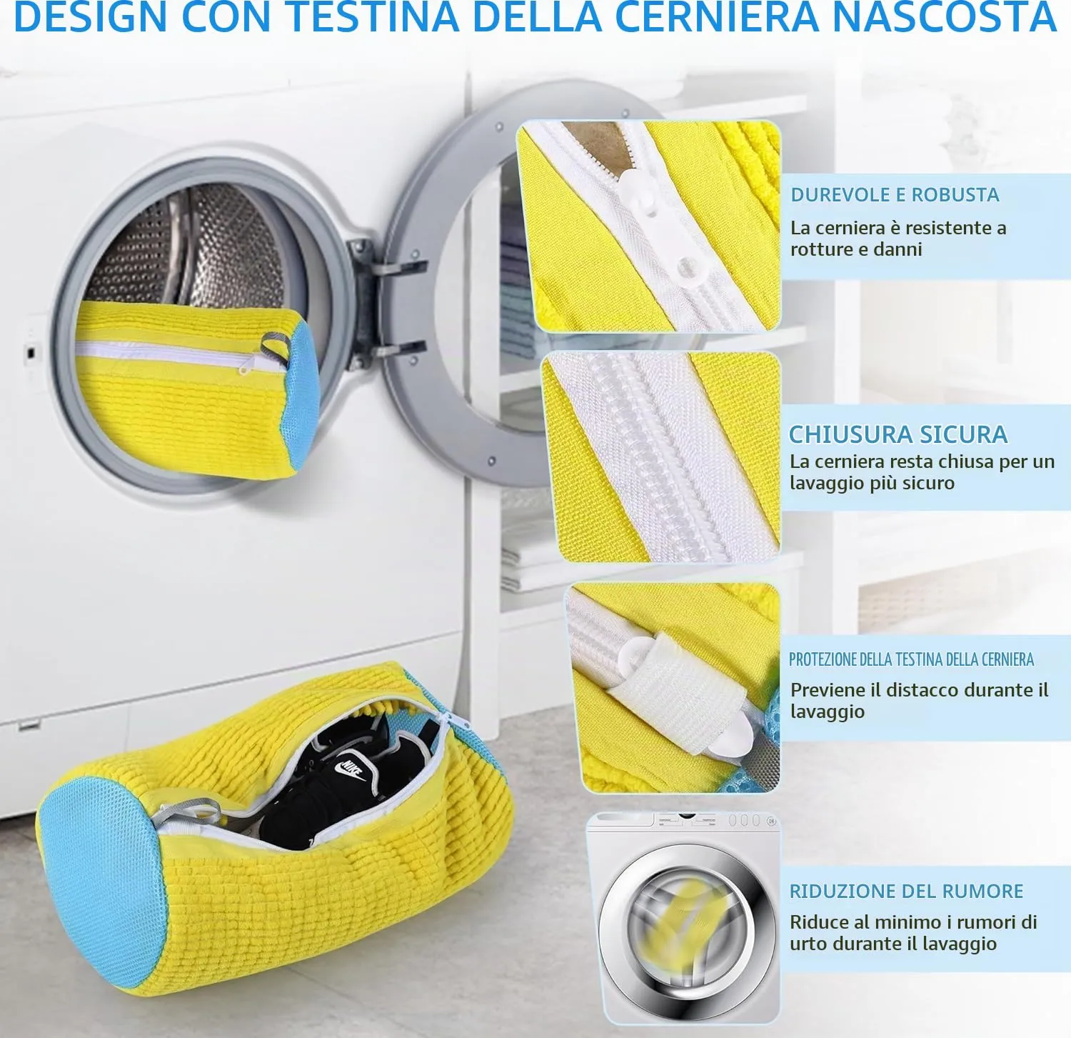 WUFANC Sacchetti per Lavare Scarpe in Lavatrice, Microfibra con Cerniera Invisibile, 2 Pezzi - immagine 2