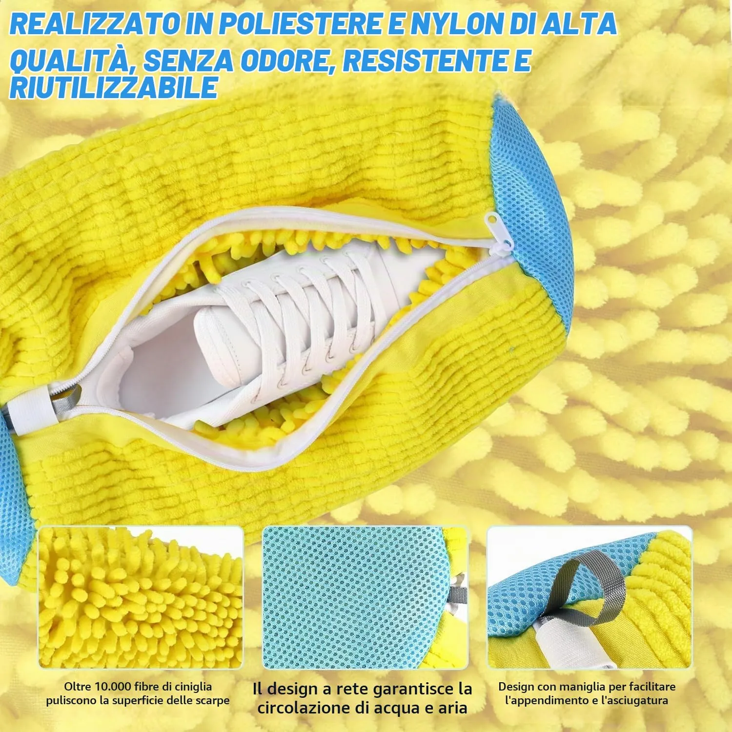 WUFANC Sacchetti per Lavare Scarpe in Lavatrice, Microfibra con Cerniera Invisibile, 2 Pezzi - immagine 3