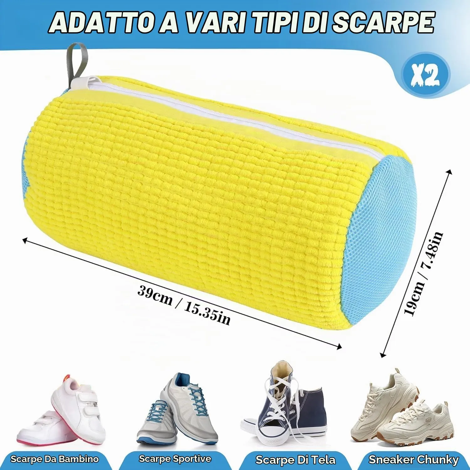 WUFANC Sacchetti per Lavare Scarpe in Lavatrice, Microfibra con Cerniera Invisibile, 2 Pezzi - immagine 5