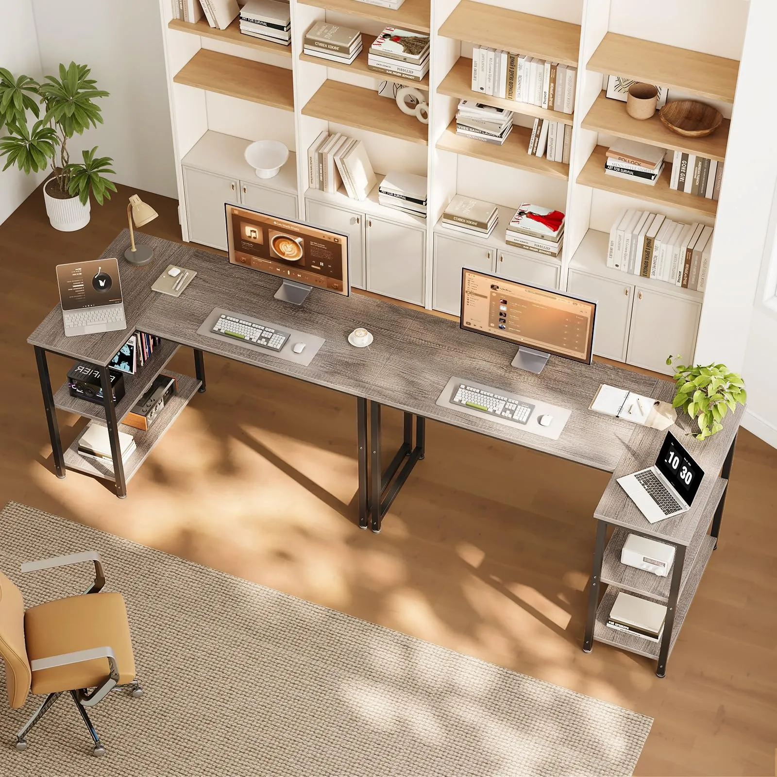 Coleshome Scrivania Angolare con Libreria Reversibile, 120 x 70 cm, Grigia - immagine 5