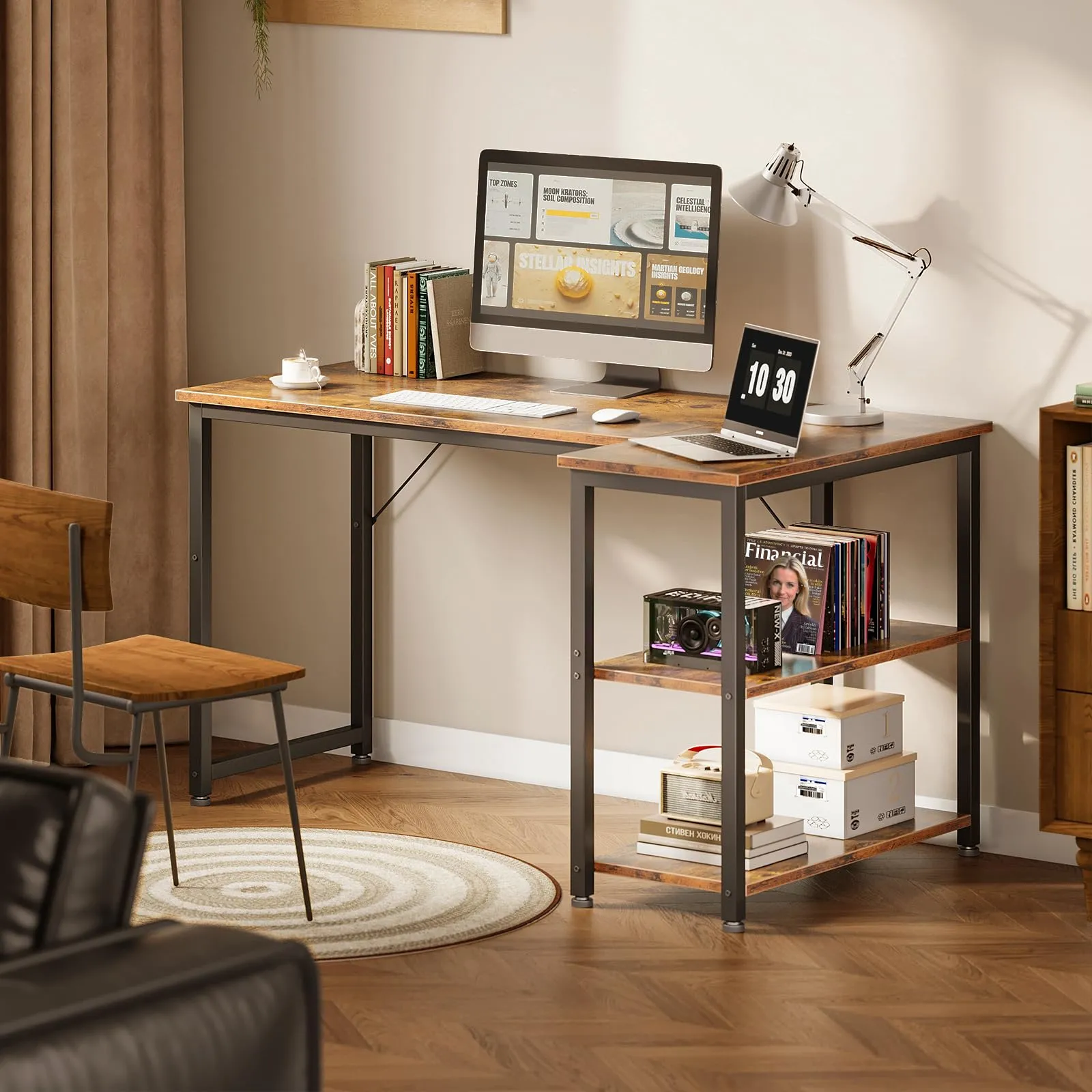 Coleshome Scrivania Angolare con Libreria, 120 x 70 cm, Marrone - immagine 2