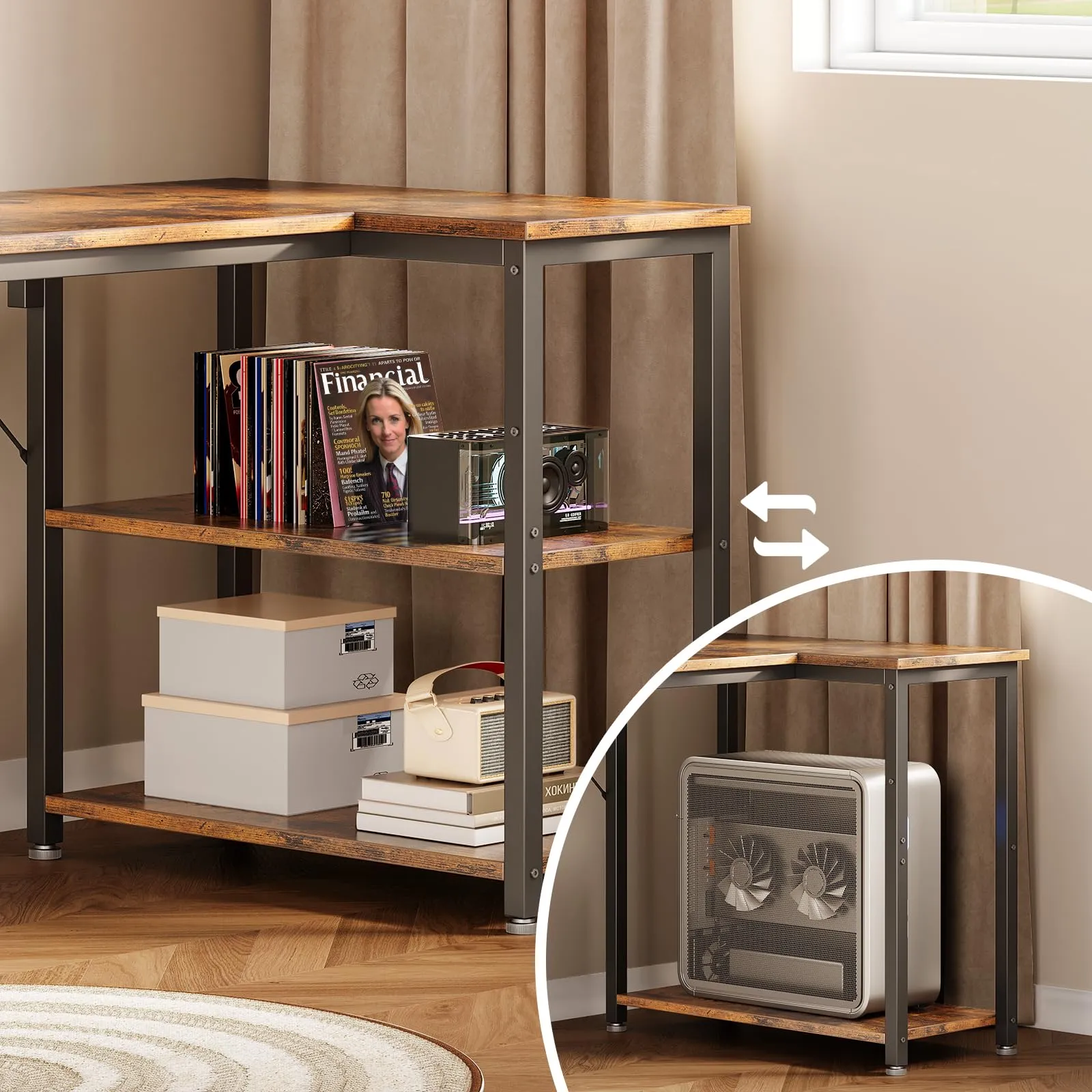 Coleshome Scrivania Angolare con Libreria, 120 x 70 cm, Marrone - immagine 3