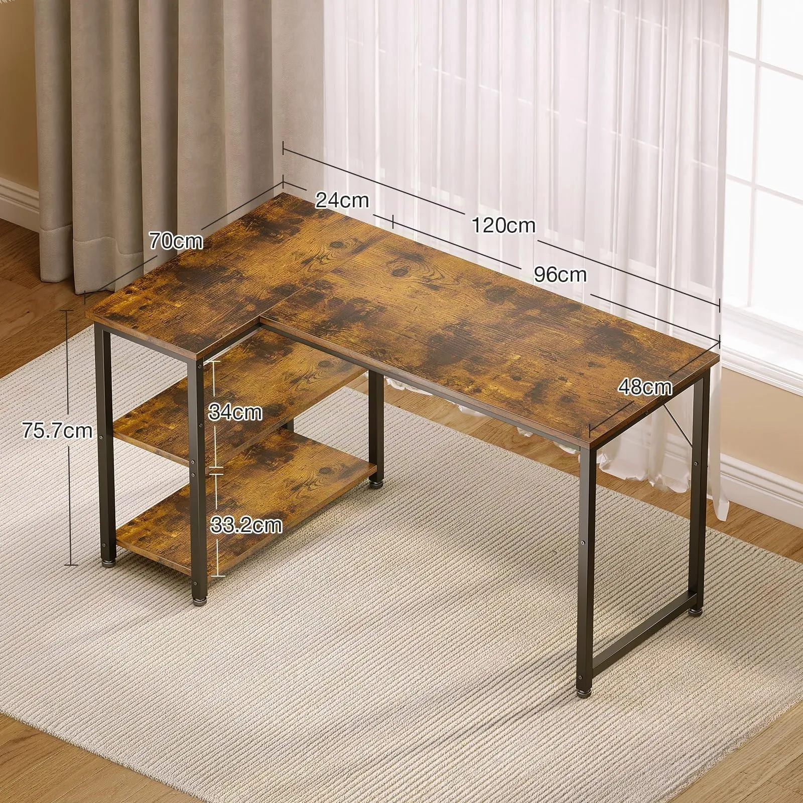 Coleshome Scrivania Angolare con Libreria, 120 x 70 cm, Marrone - immagine 4