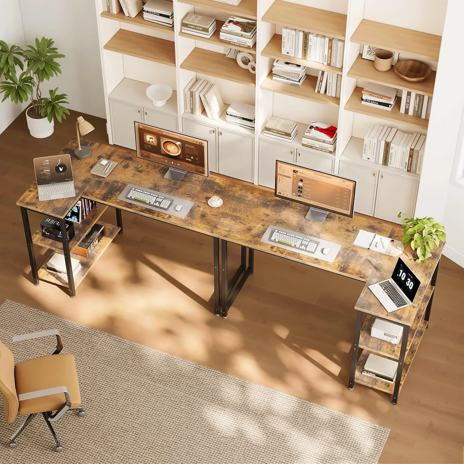 Coleshome Scrivania Angolare con Libreria, 120 x 70 cm, Marrone - immagine 5
