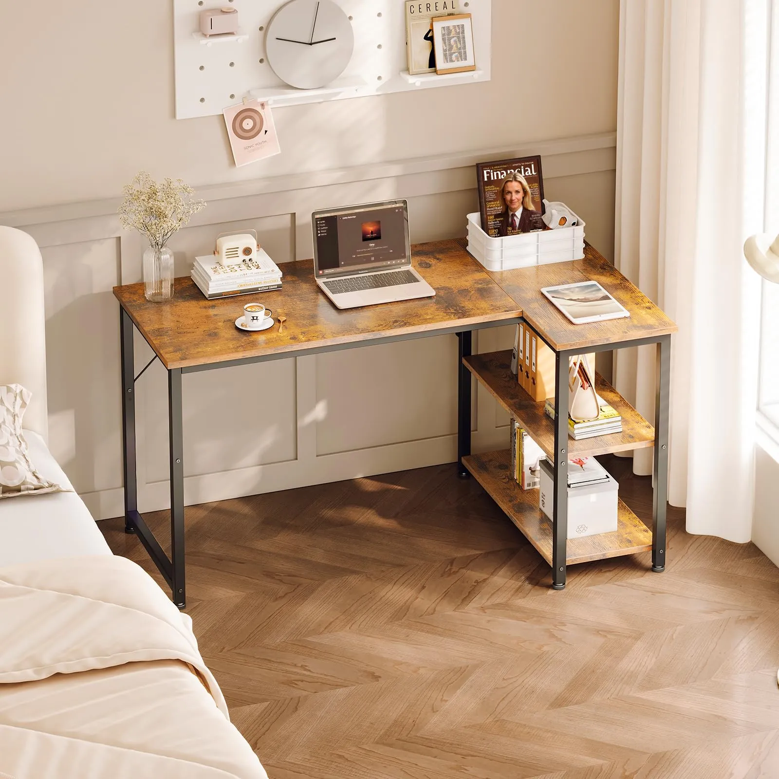 Coleshome Scrivania Angolare con Libreria, 120 x 70 cm, Marrone - immagine 7