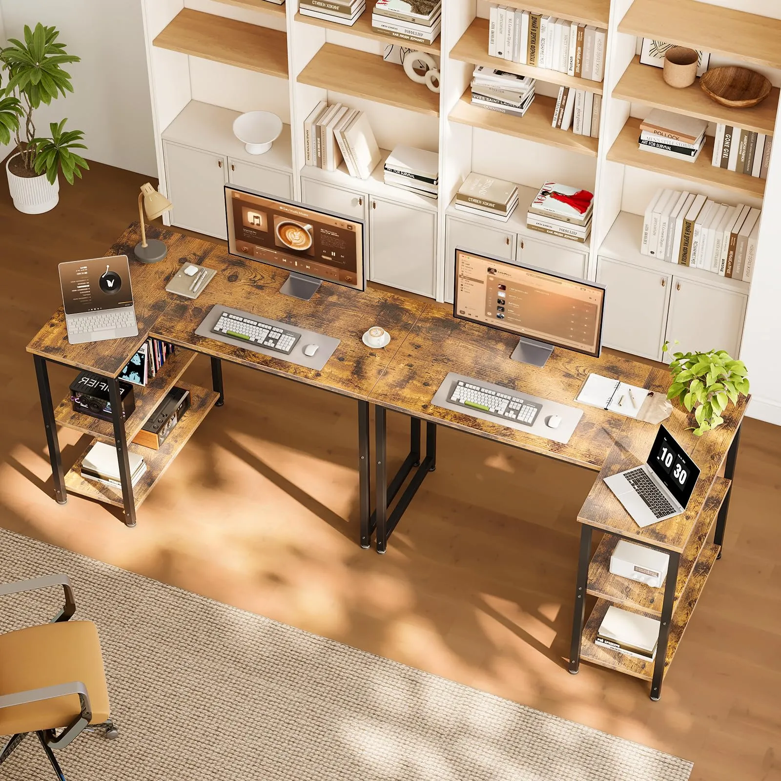 Coleshome Scrivania Angolare con Libreria, 100 × 70 cm, Marrone - immagine 5