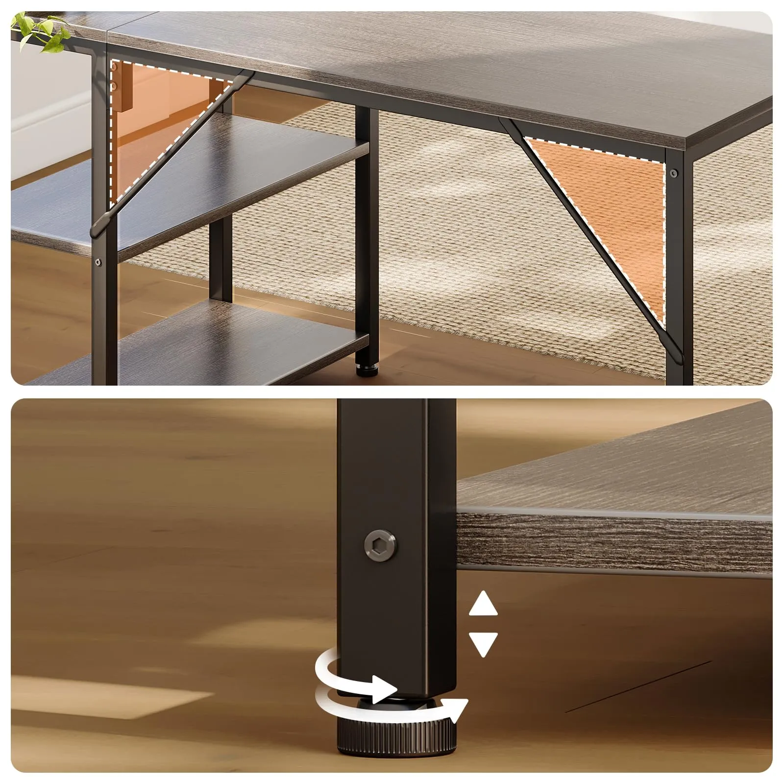 Coleshome Scrivania Angolare con Libreria Reversibile, 100 x 70 cm, Grigia - immagine 6