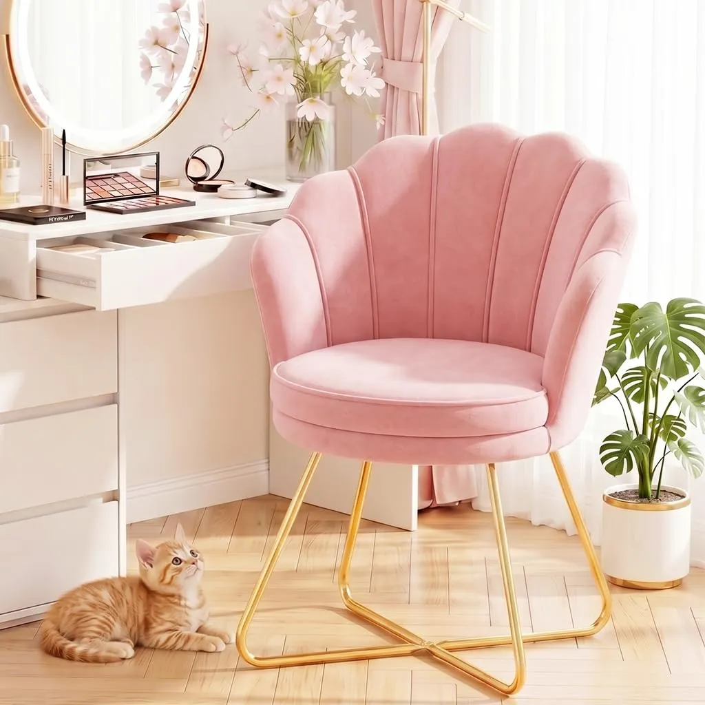 Hellove Set di 2 Poltrone a Conchiglia in Velluto con Gambe in Metallo Placcato Oro, Rosa - immagine 7