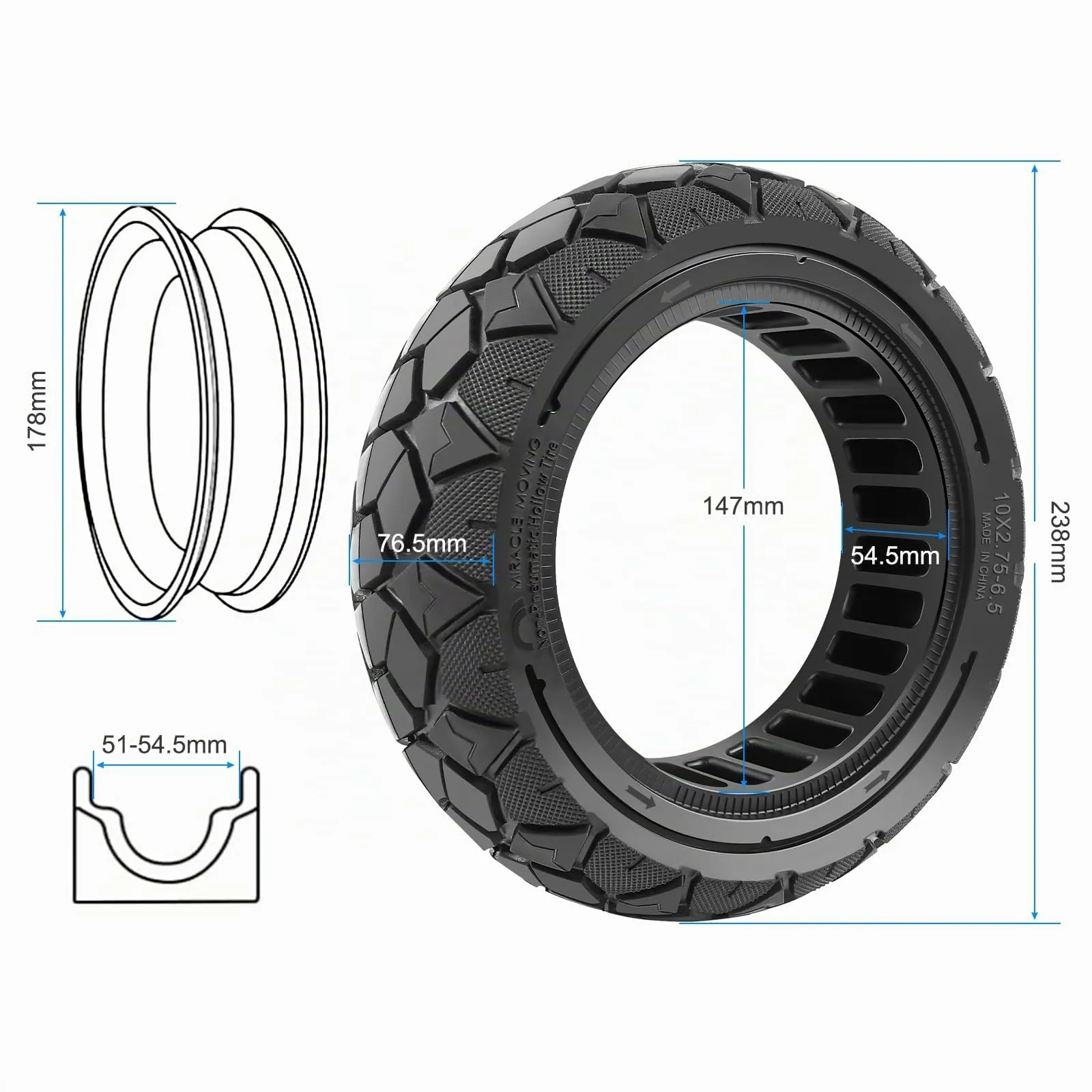 VOLOHAS 10x2.75-6.5 10x2.70-6.5 Solid Tire for Hitway H5/HB24, Hiboy Max3, Speedway 5, KuKirin G3/G2 Master Electric Scooter, 10 Inch (1 Piece) - immagine 2