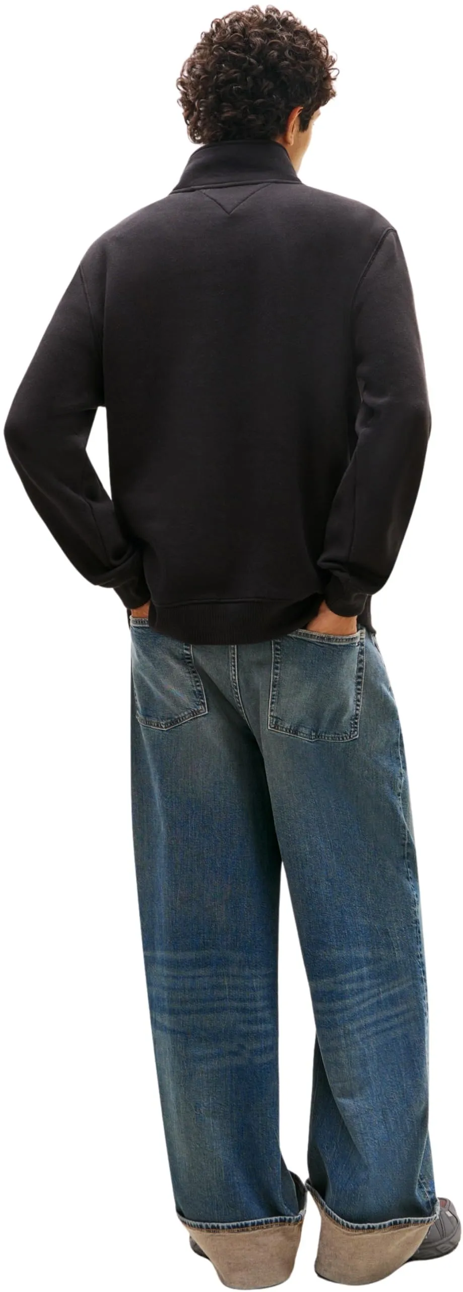 Tommy Jeans Uomo Felpa con Cerniera Fleece con Collo a Lupetto, Nero, M - immagine 2