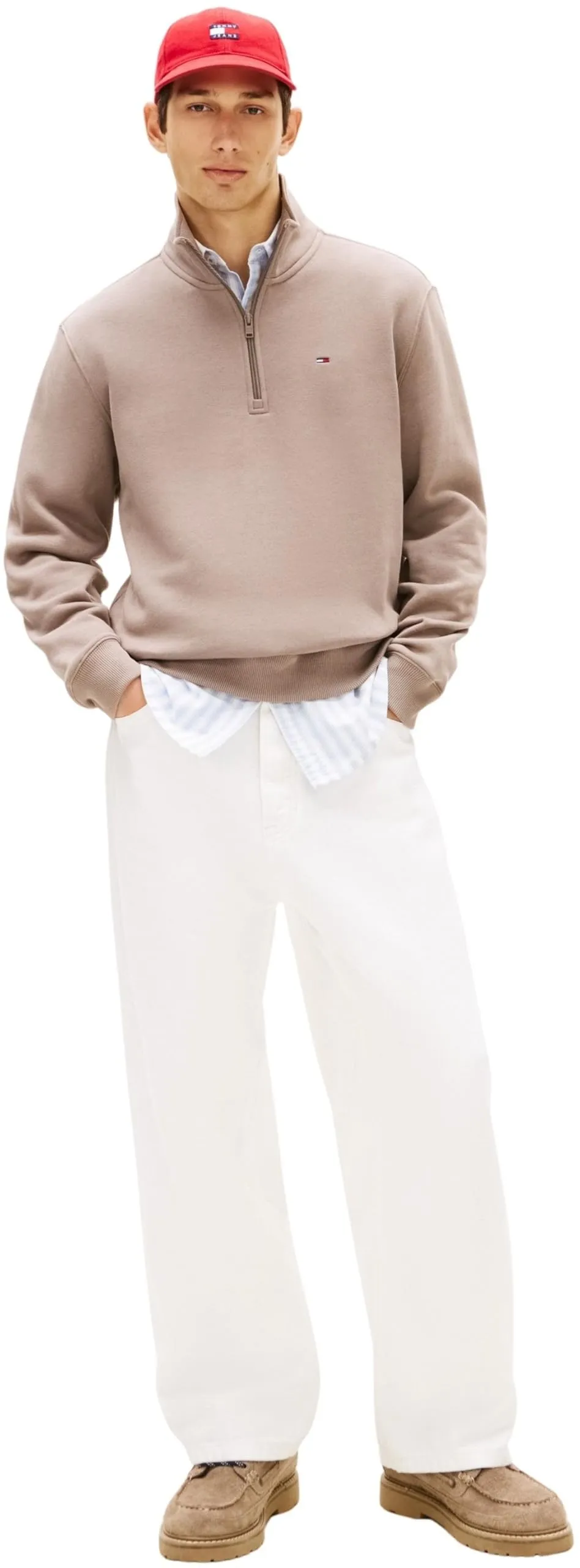 Tommy Jeans Felpa con Cerniera Fleece con Collo a Lupetto, Beige (Ivy Mink), XXL - immagine 5
