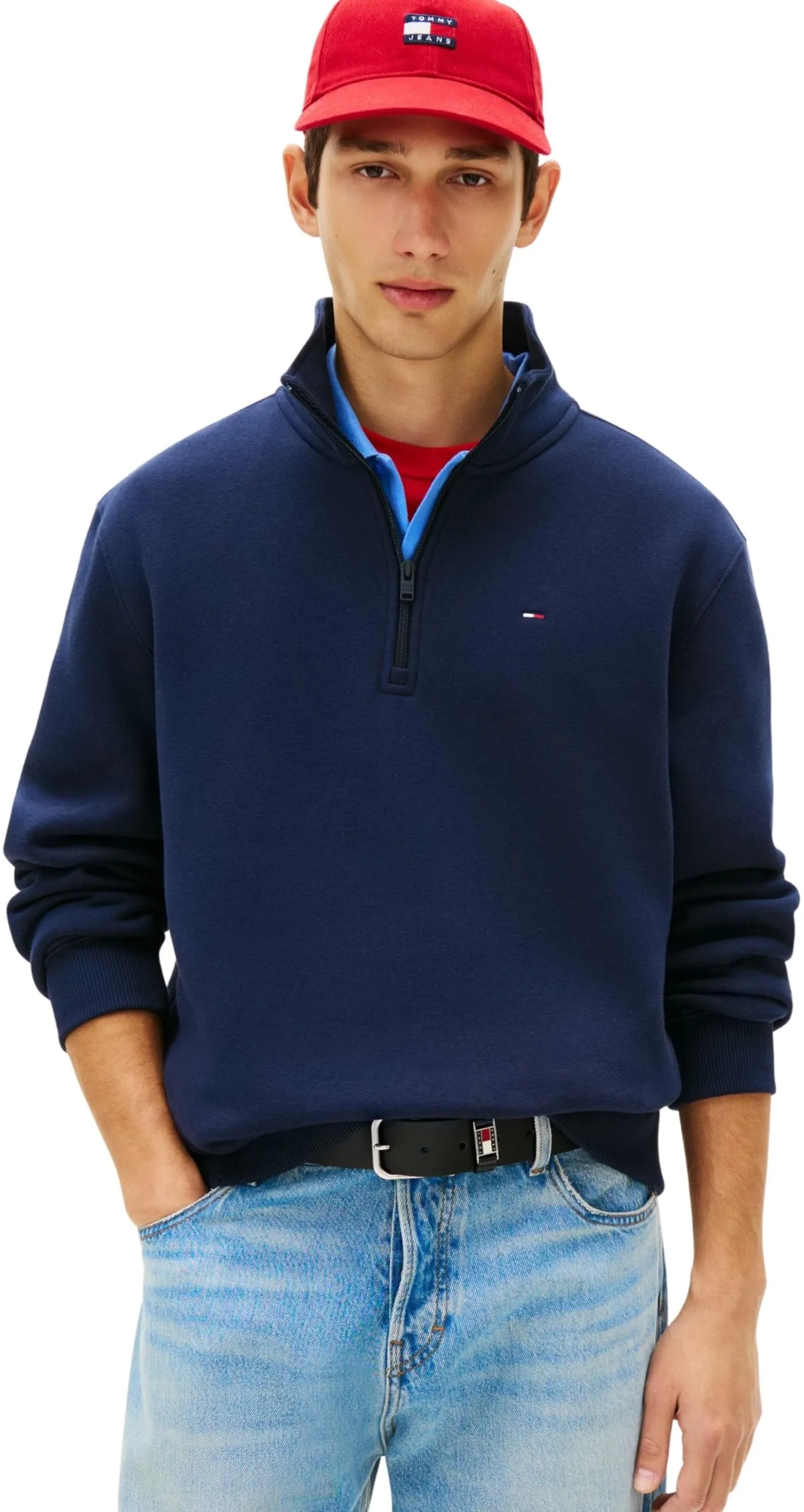 Tommy Jeans Felpa con Cerniera Fleece con Collo a Lupetto, Dark Night Navy, XL - immagine 1