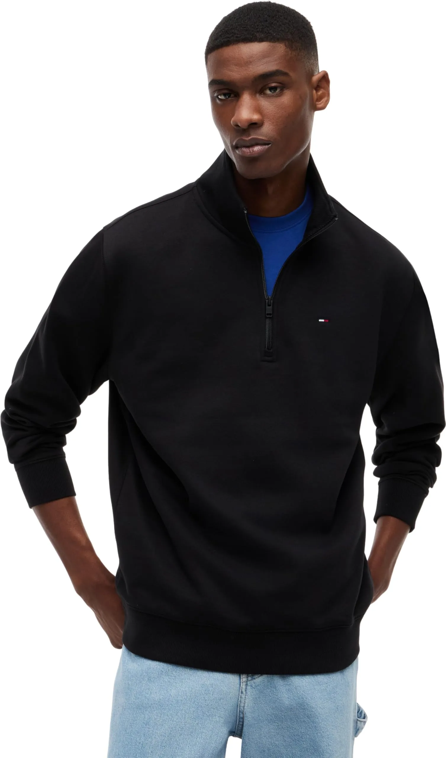 Tommy Jeans Uomo Felpa con Cerniera Fleece con Collo a Lupetto, Nero, L - immagine 1