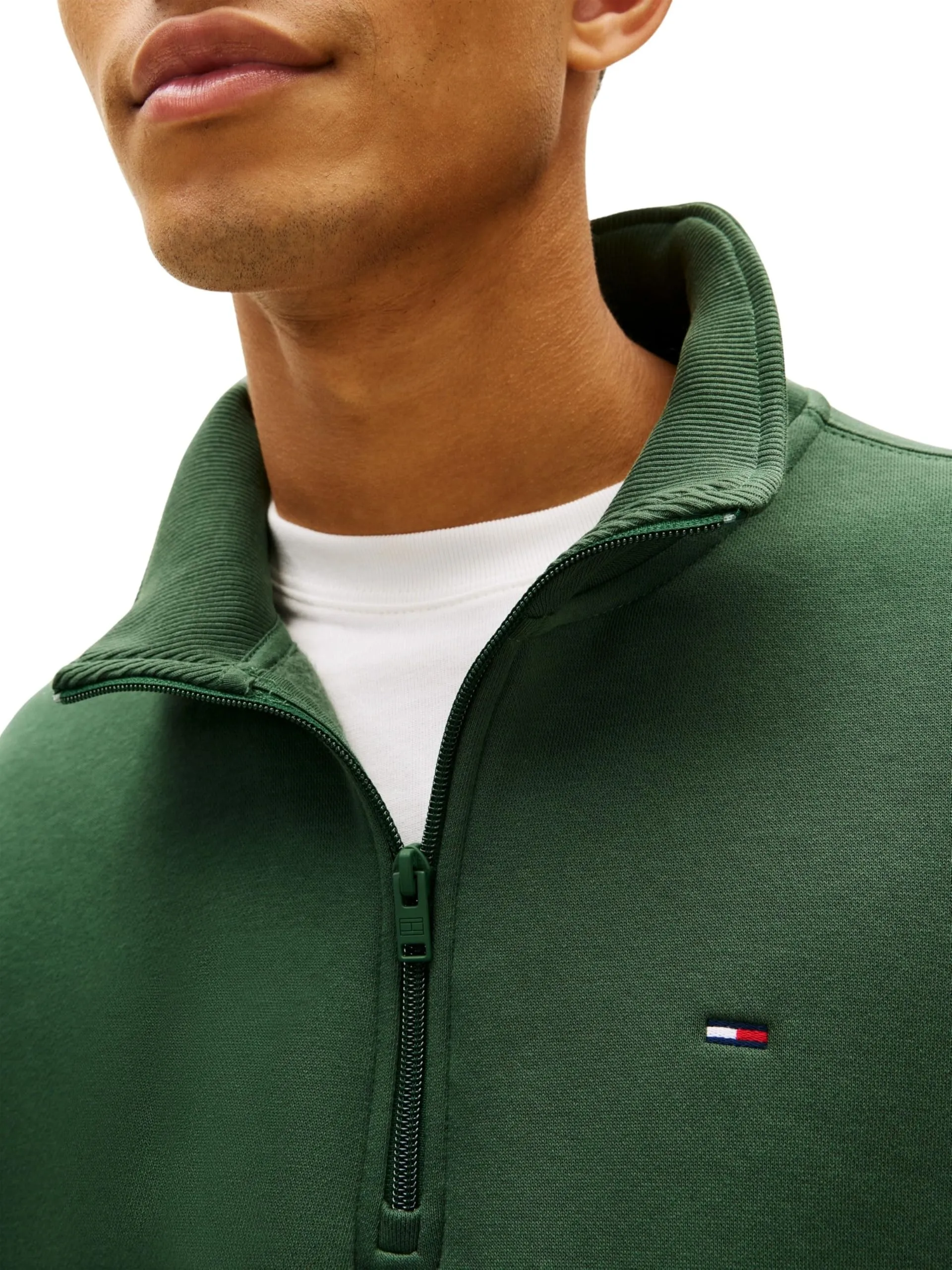 Tommy Jeans Felpa con Cerniera Fleece con Collo a Lupetto, Verde Shadow Pine, XXL - immagine 4