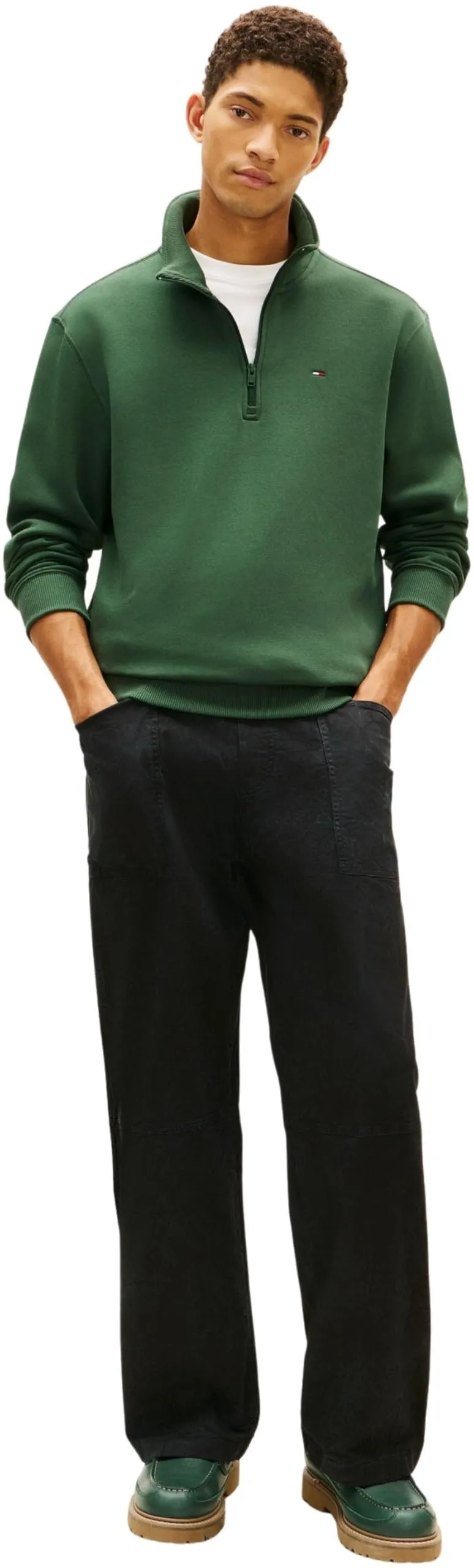 Tommy Jeans Felpa con Cerniera Fleece con Collo a Lupetto, Verde Shadow Pine, XXL - immagine 5