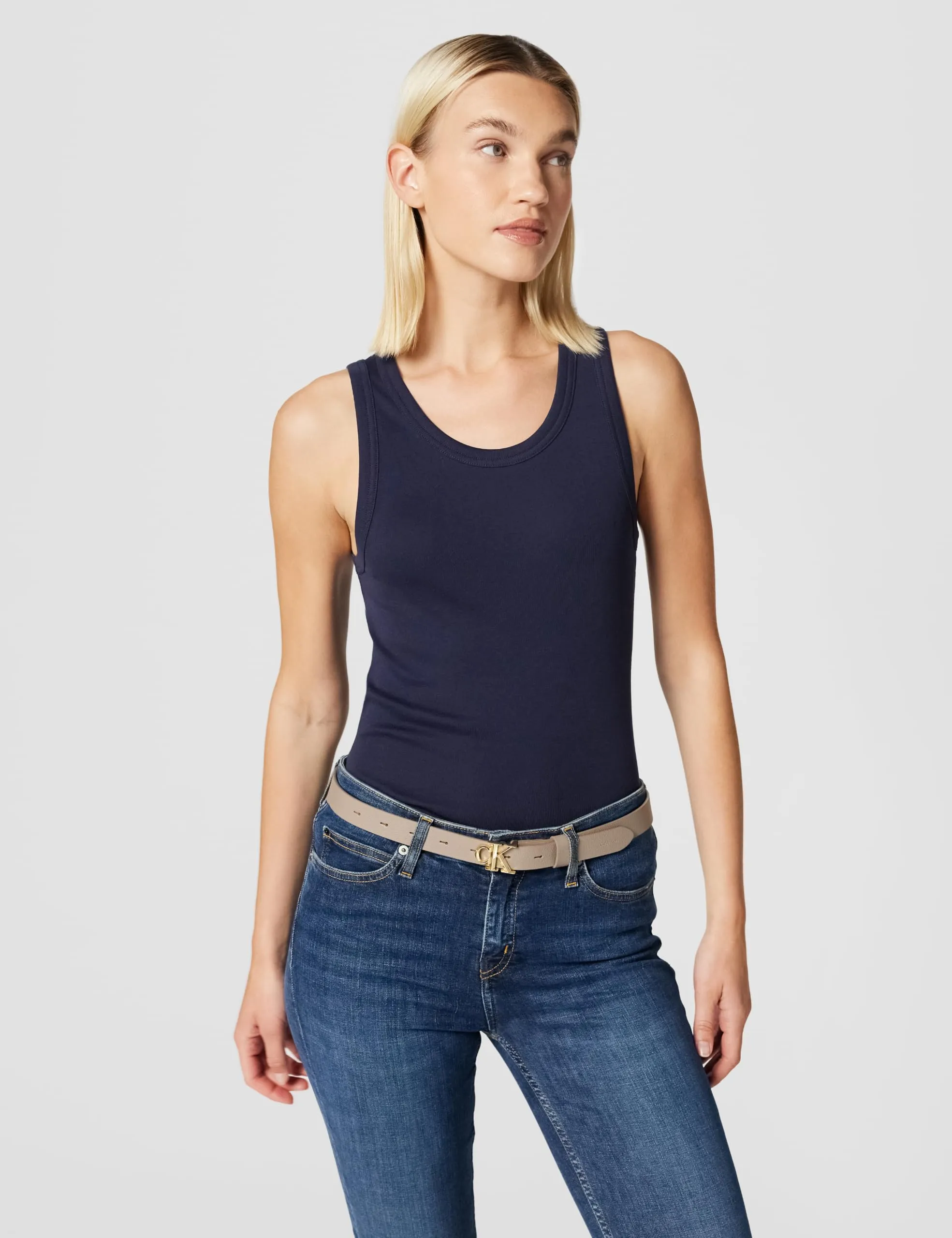 Calvin Klein Donna Cintura Buckle in Pelle, Marrone Dessert Taupe/Antique Light Gold, 2.5 cm, 95 cm - immagine 2