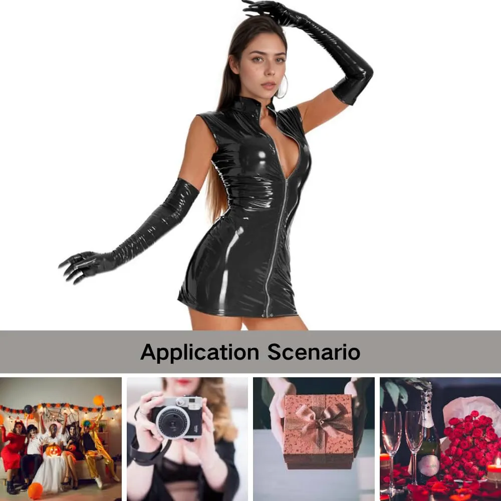 PARUPRUP Donna Vestito Mini Latex Wetlook con Cerniera Frontale, Nero, XL - immagine 6