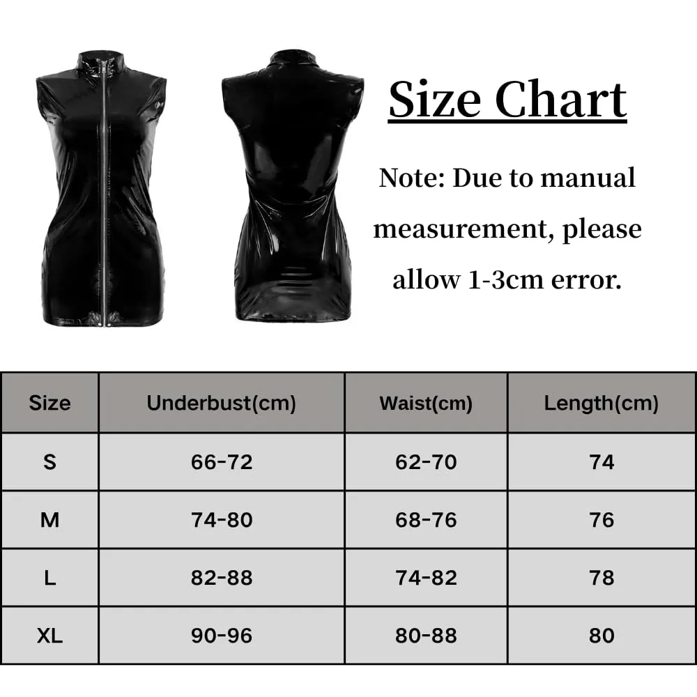 PARUPRUP Donna Vestito Mini Latex Wetlook con Cerniera Frontale, Nero, XL - immagine 7