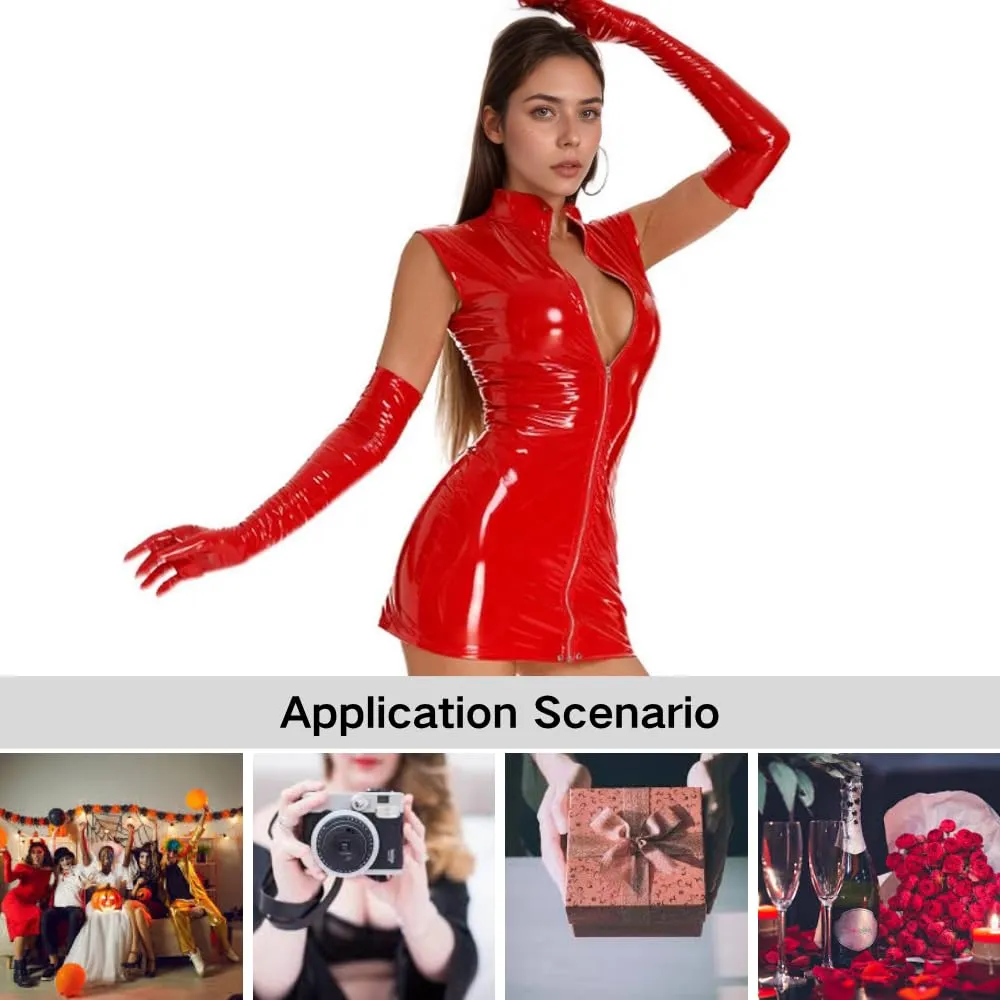 PARUPRUP Donna Mini Vestito Latex Wetlook con Cerniera Frontale (Rosso, M) - immagine 6