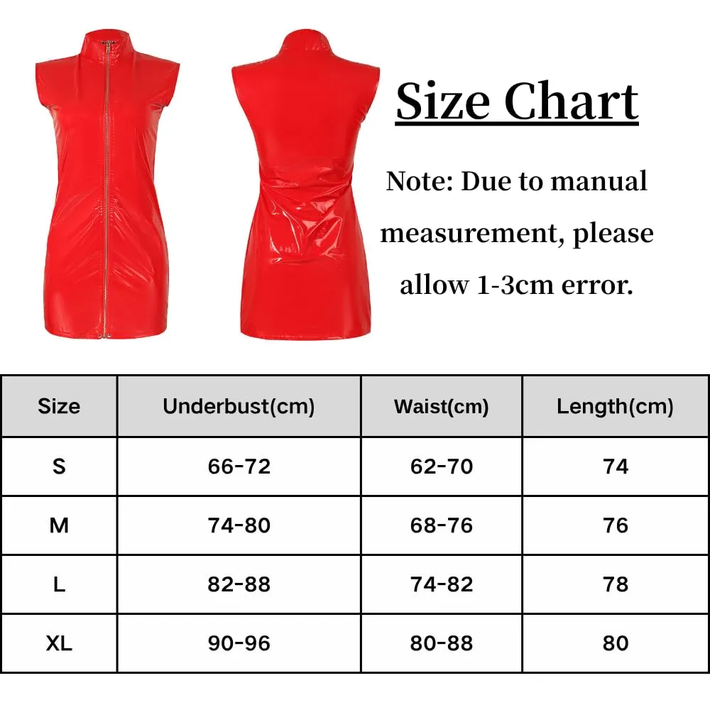 PARUPRUP Donna Mini Vestito Latex Wetlook con Cerniera Frontale (Rosso, M) - immagine 7