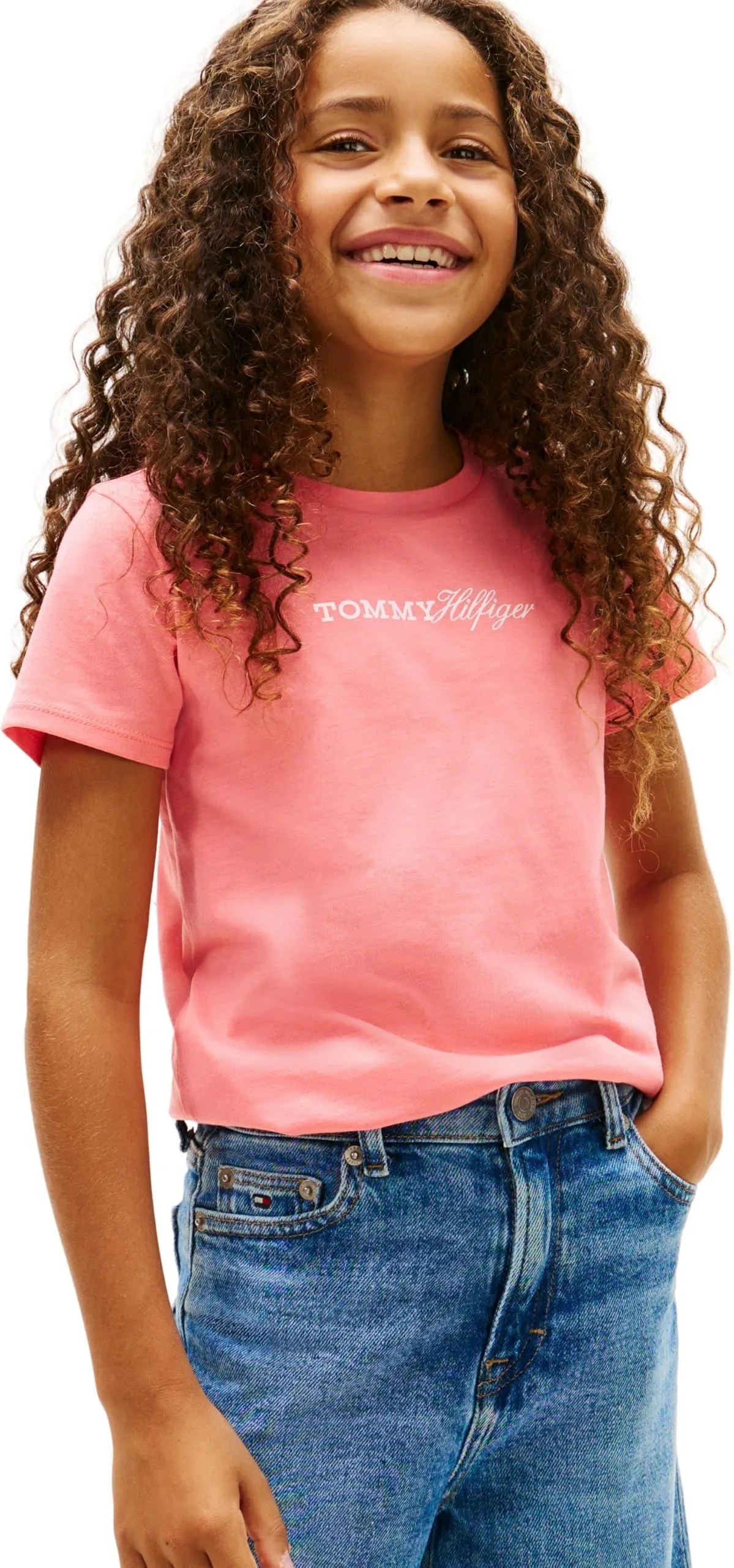Tommy Hilfiger Bambina T-Shirt Maniche Corte Script Slim Fit, Rosa (Tropical Blush), 6 Anni - immagine 1
