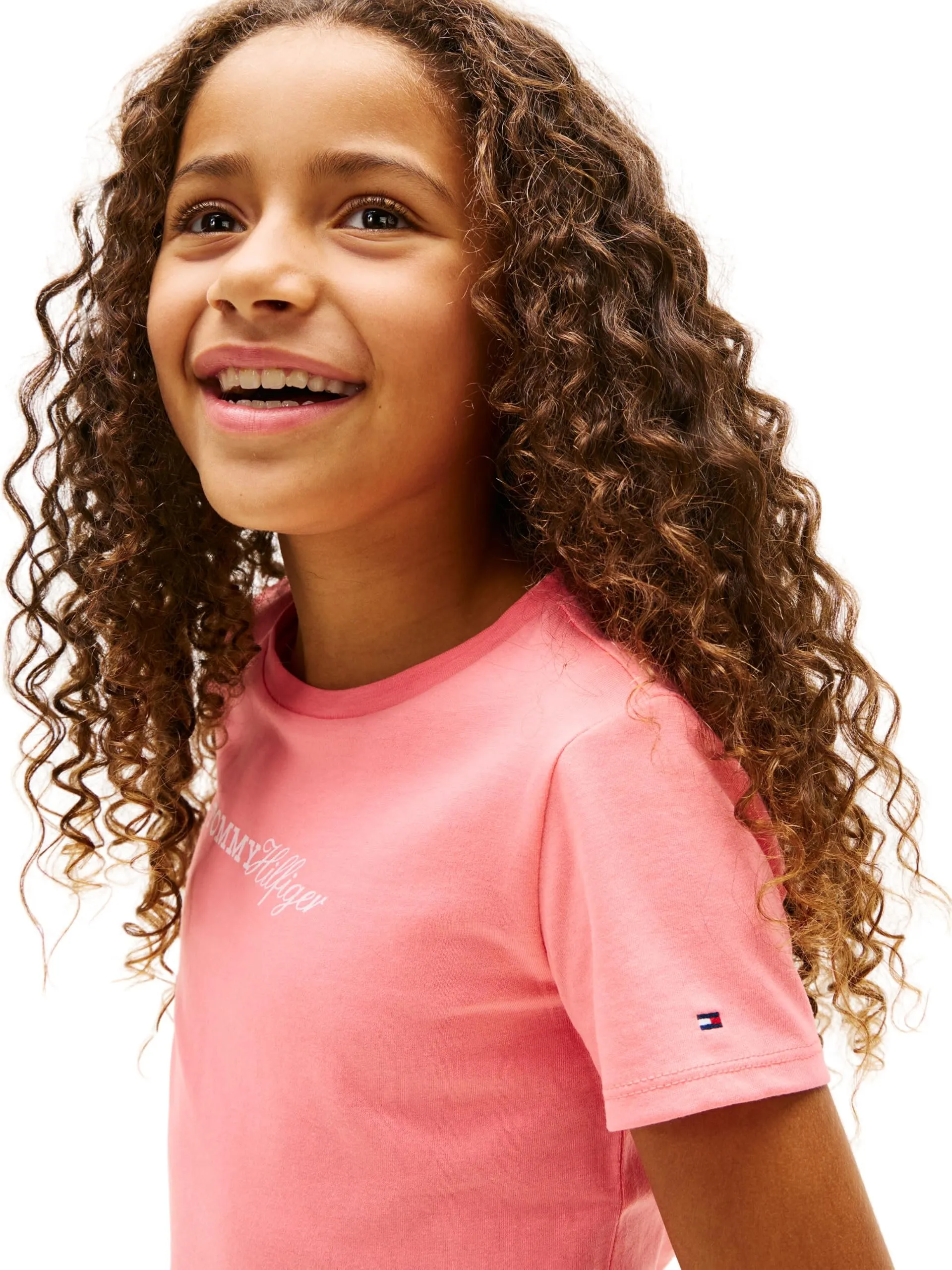 Tommy Hilfiger Bambina T-Shirt Maniche Corte Script Slim Fit, Rosa (Tropical Blush), 6 Anni - immagine 3