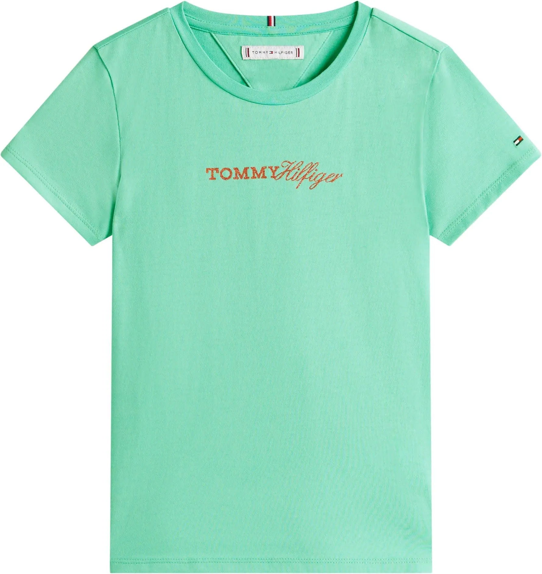 Tommy Hilfiger Bambina T-Shirt Maniche Corte Script Slim Fit, Verde Tropical Tide, 16 Anni - immagine 5