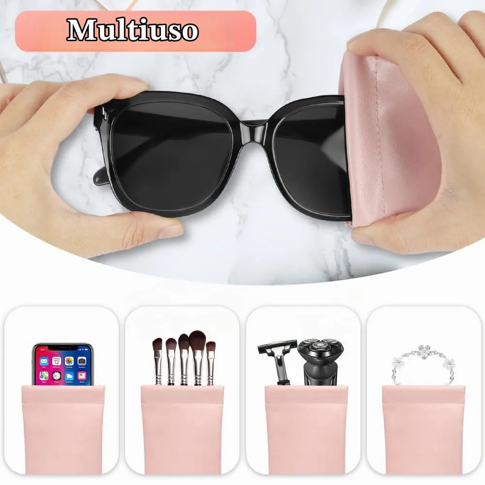 DiULi Custodia Occhiali Morbida, Set di 2 Pezzi in Pelle PU per Occhiali da Sole e Vista, Astuccio Richiudibile Multifunzionale - immagine 5