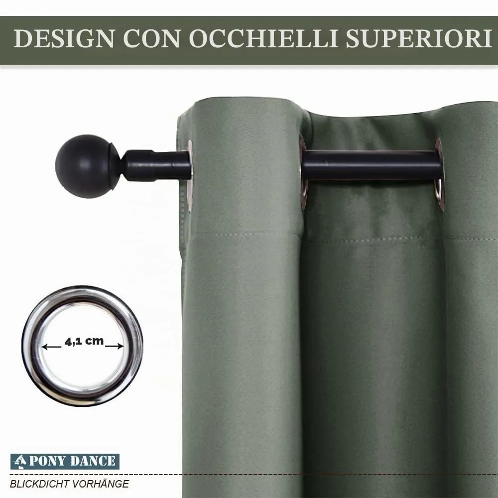 PONY DANCE Tenda Oscurante Termica per Camera da Letto con Anelli, 200L x 210A cm, Verde Grigiastro - immagine 5