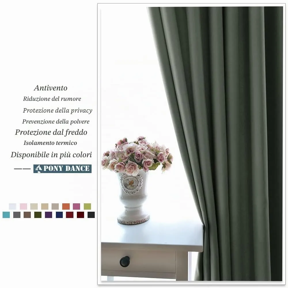 PONY DANCE Tenda Oscurante Termica per Camera da Letto con Anelli, 200L x 210A cm, Verde Grigiastro - immagine 7
