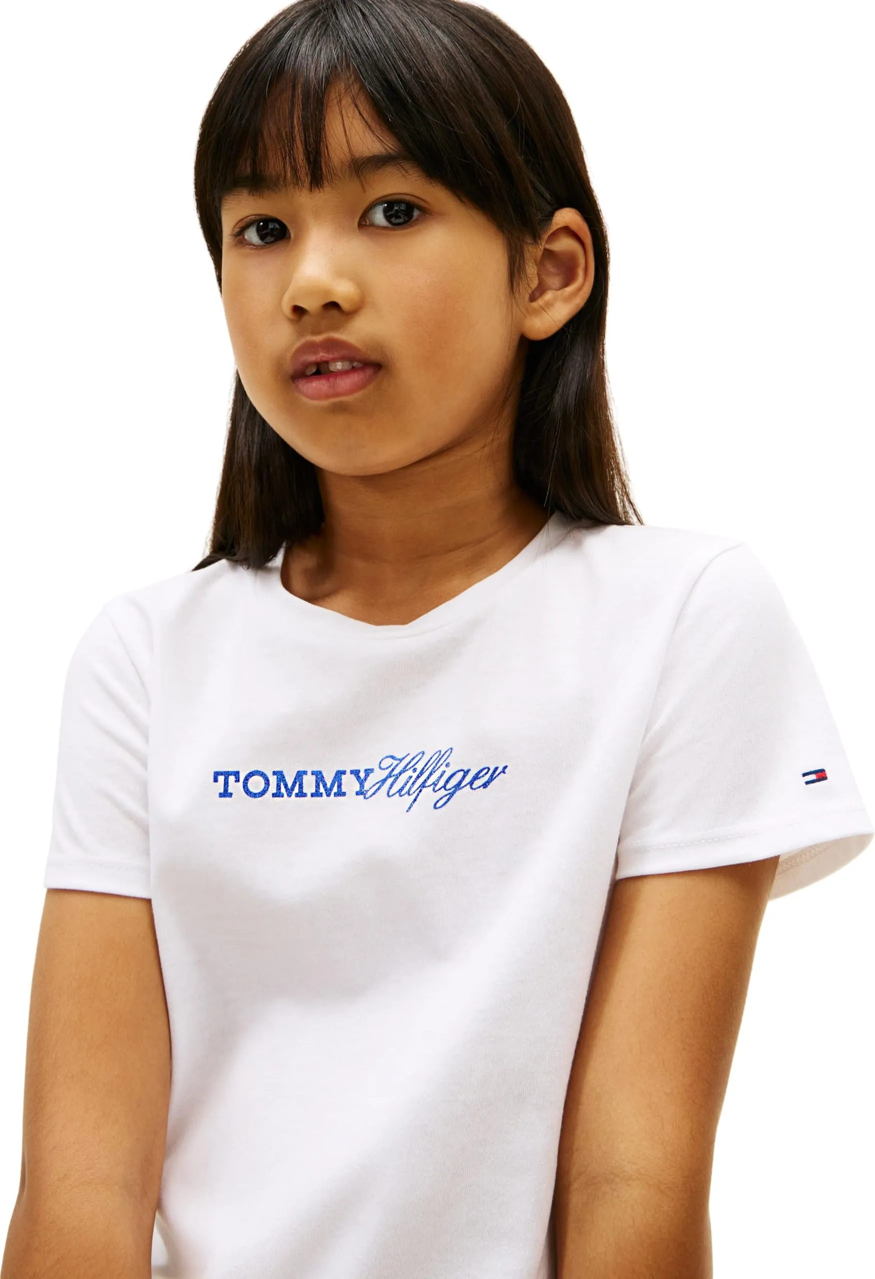 Tommy Hilfiger Bambina T-Shirt Maniche Corte Script Slim Fit, Bianco, 6 Anni - immagine 3
