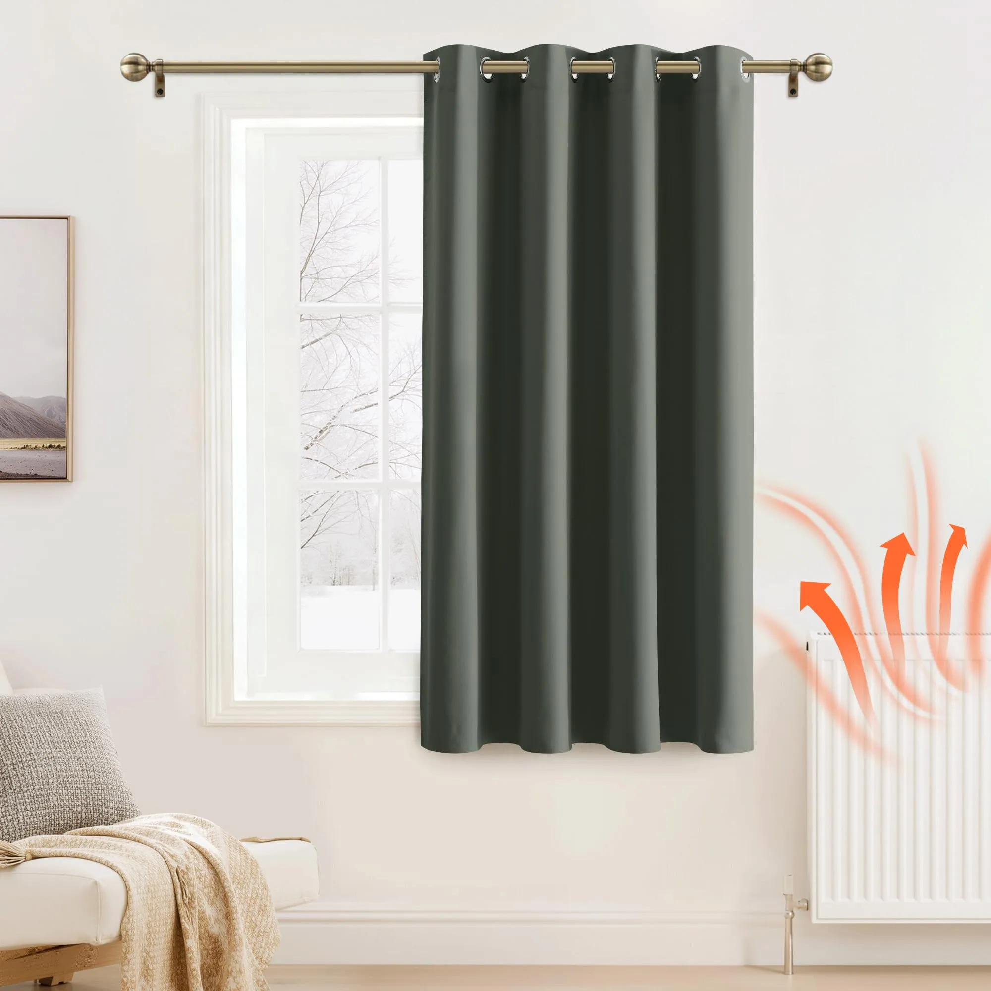 Pony Dance Tende Corte Oscuranti Termiche Isolanti 132x137 cm, Verde Grigiastro - immagine 2