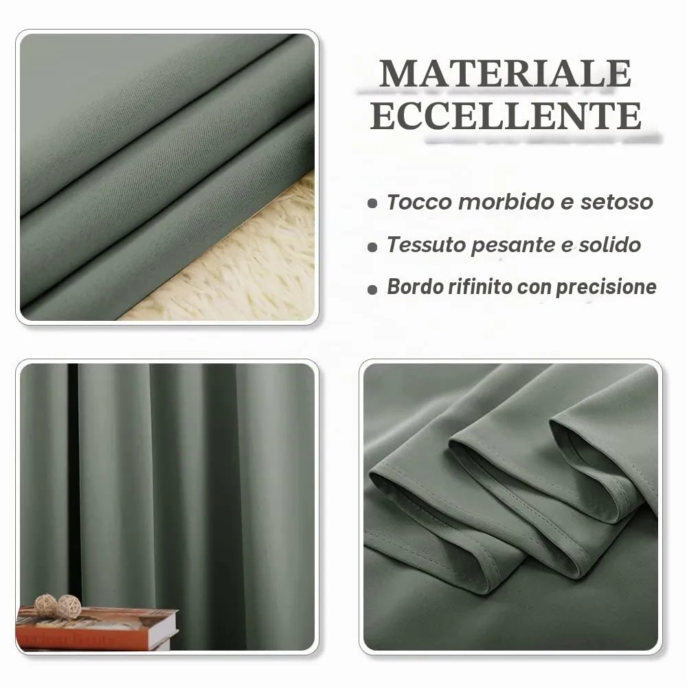 Pony Dance Tende Corte Oscuranti Termiche Isolanti 132x137 cm, Verde Grigiastro - immagine 7