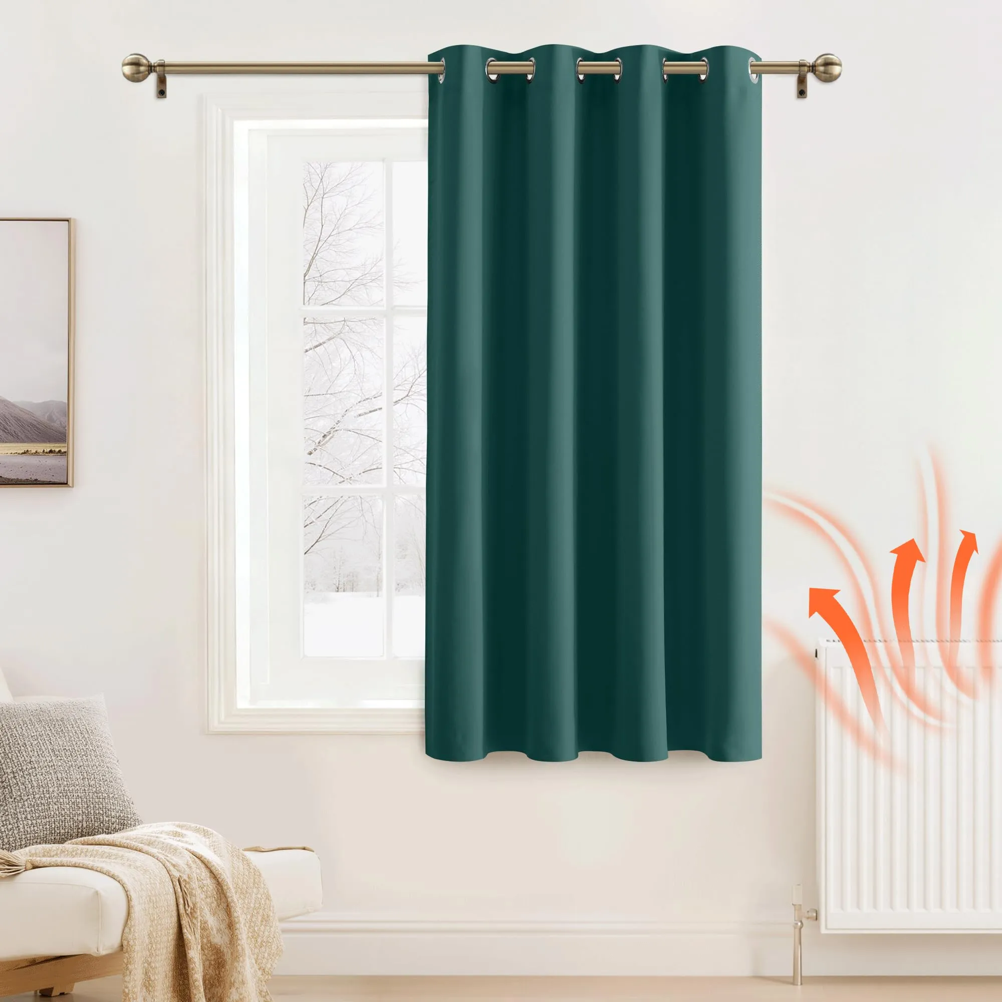 PONY DANCE Tenda Corta Oscurante Termica da Interno per Camera da Letto, 132L x 158A cm, 1 Pannello, Verde Scuro - immagine 2