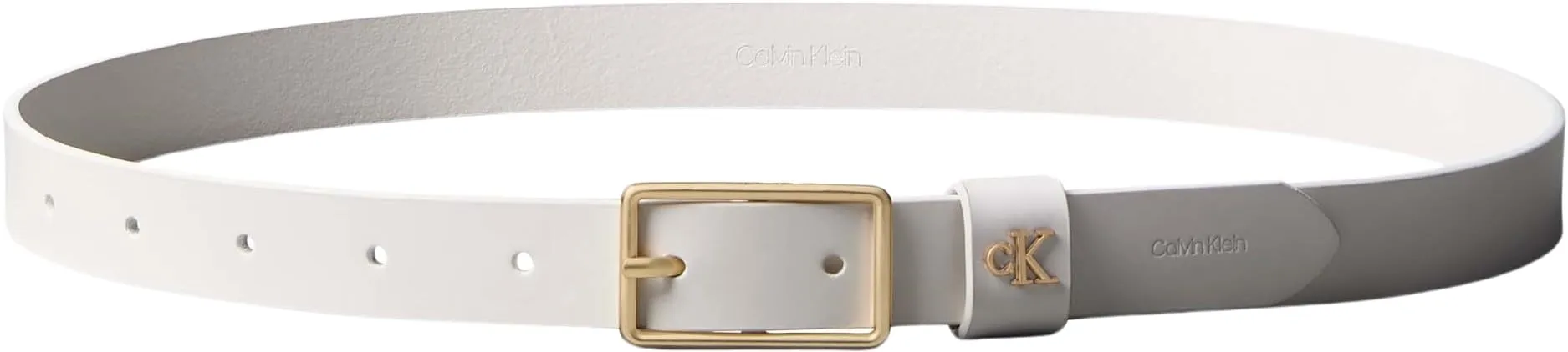 Calvin Klein Donna Cintura Square Buckle Loop 2,5 cm, White Alyssum/Antique Light Gold, 100 cm - immagine 3