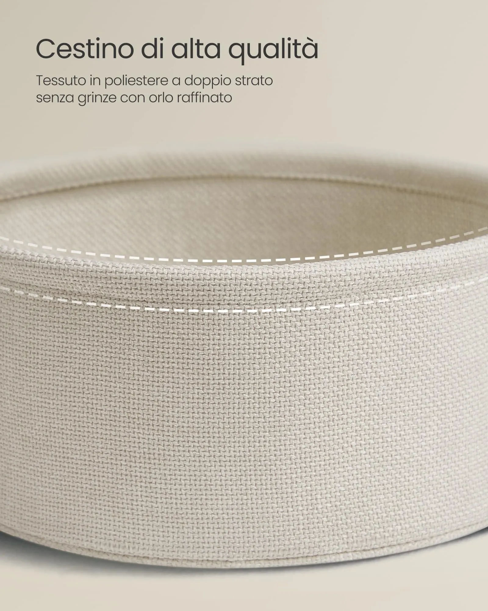 VASAGLE Lilea Tavolino Rotondo con Cestino in Tessuto e Multipresa, Beige Naturale e Bianco Crema LET228LL01 - immagine 6