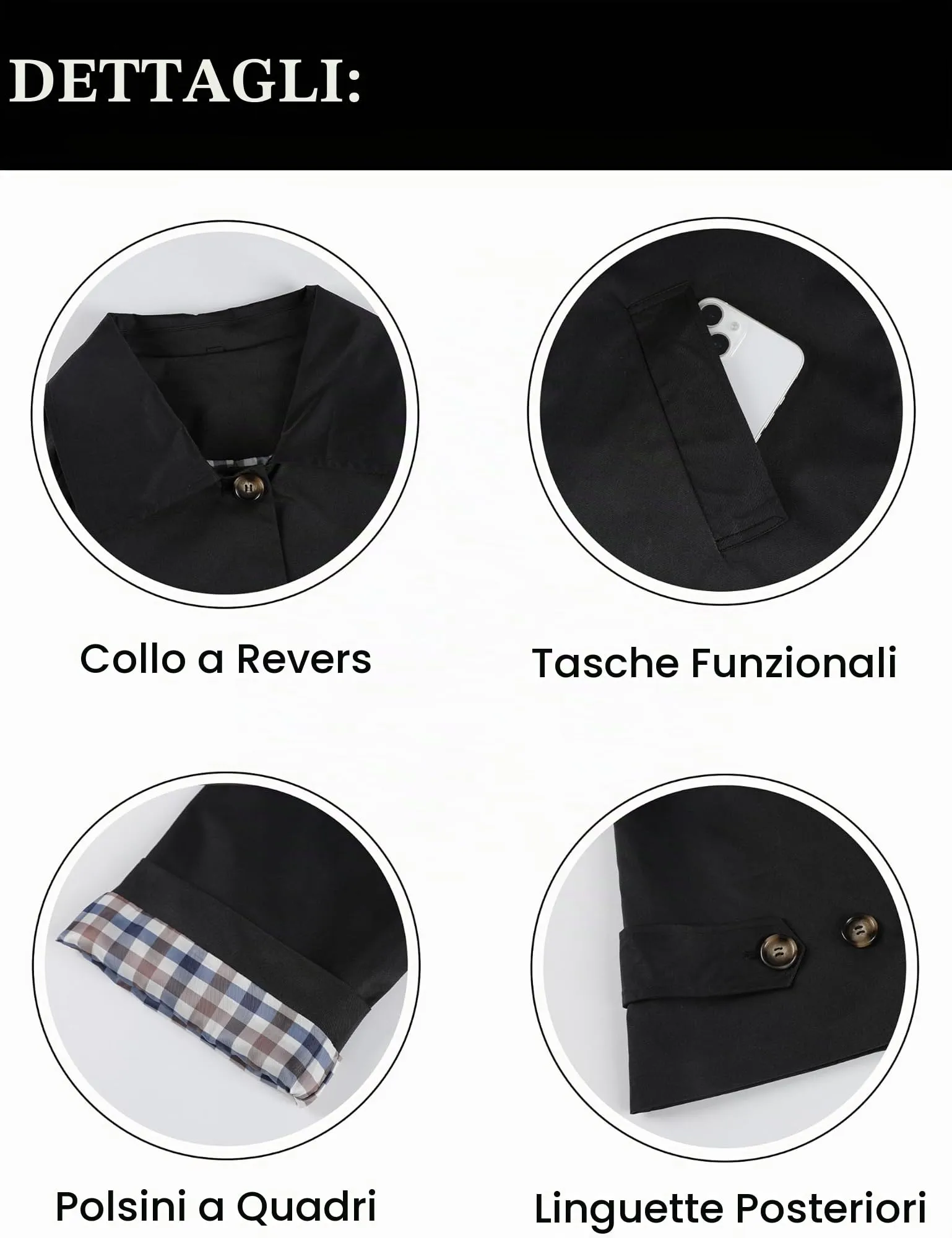 Dqbeng Giacca Corta da Donna in Stile Trench, Nero, XL - immagine 7