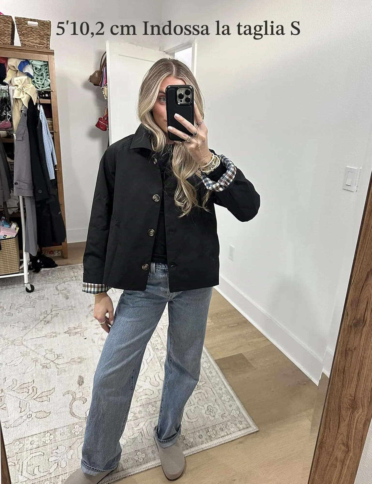 Dqbeng Giacca Corta da Donna in Stile Trench, Nero, XL - immagine 8