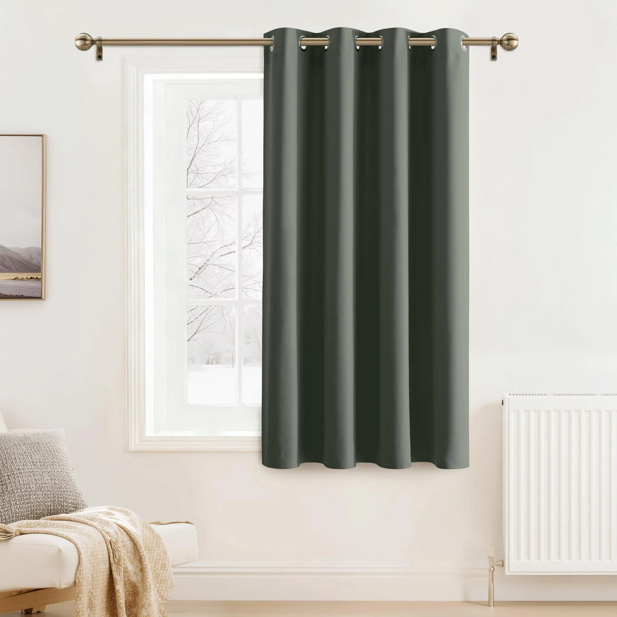 PONY DANCE Tende Corte per Cucina, Oscuranti Termiche Isolanti, 132 x 90 cm, Verde Grigiastro - immagine 1