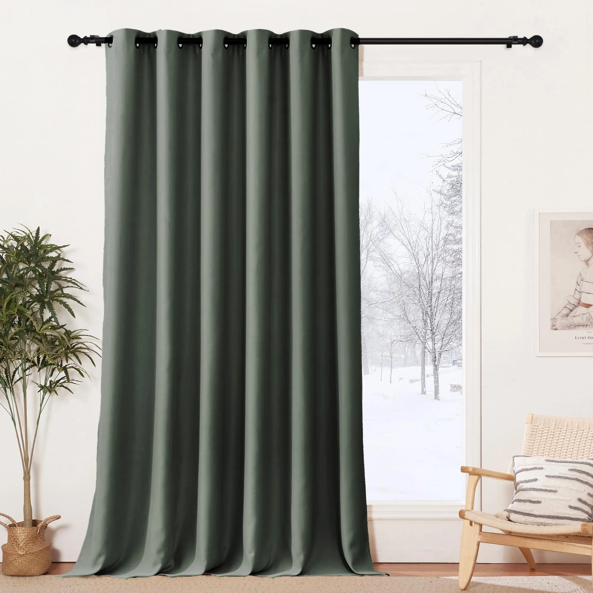 PONY DANCE Tenda Oscurante Termica per Camera da Letto con Anelli, 200L x 245A cm, 1 Pannello, Verde Grigiastro - immagine 1