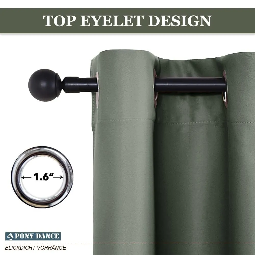 PONY DANCE Tenda Oscurante Termica per Camera da Letto con Anelli, 200L x 245A cm, 1 Pannello, Verde Grigiastro - immagine 5