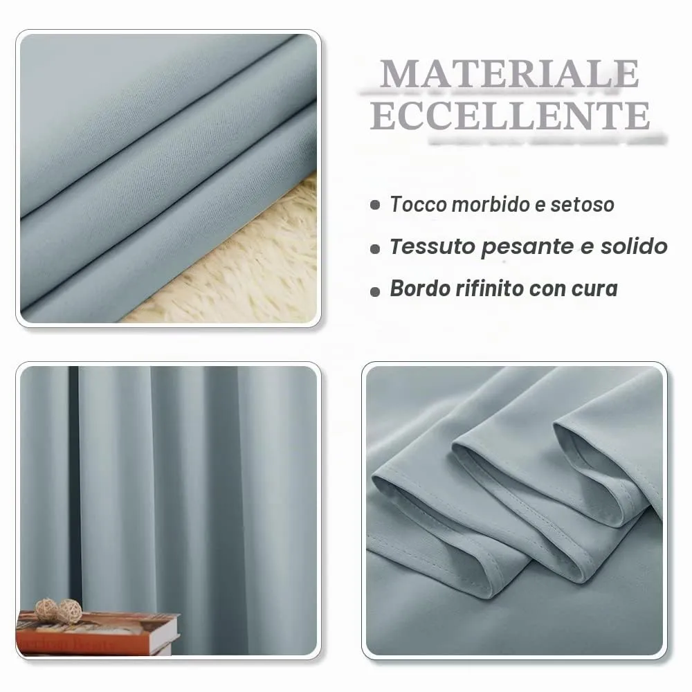 PONY DANCE Tenda Oscurante Termica da Interno con Anelli, 200x210 cm, Blu Grigiastro - immagine 6