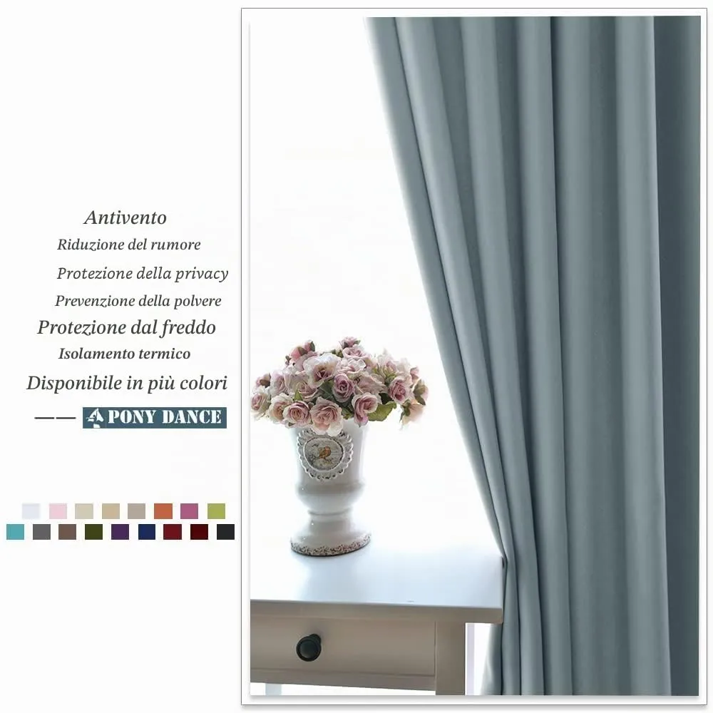 PONY DANCE Tenda Oscurante Termica da Interno con Anelli, 200x210 cm, Blu Grigiastro - immagine 7