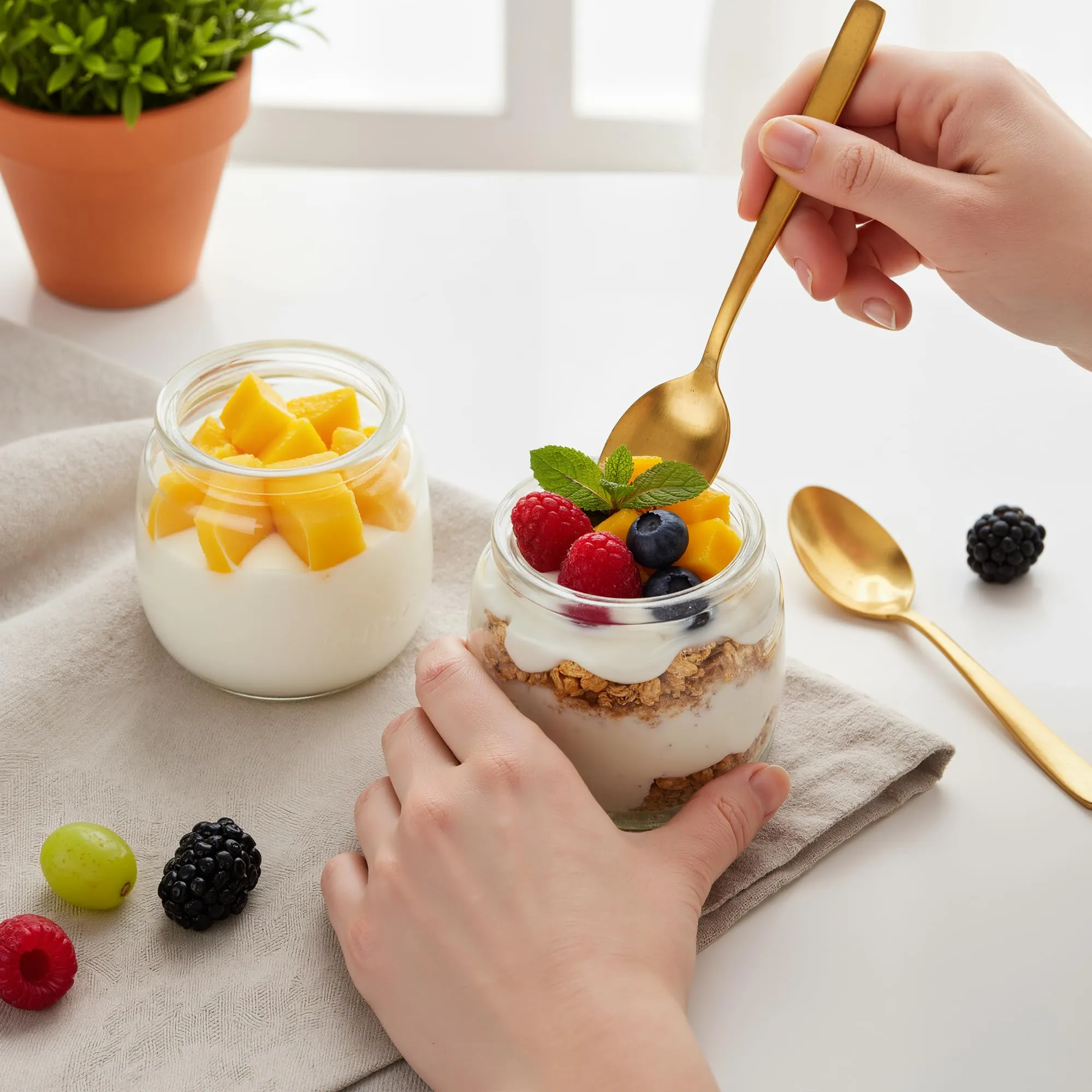 Hbazzor Vasetti per yogurt in vetro con coperchio, 200ml, 40 pezzi - immagine 5