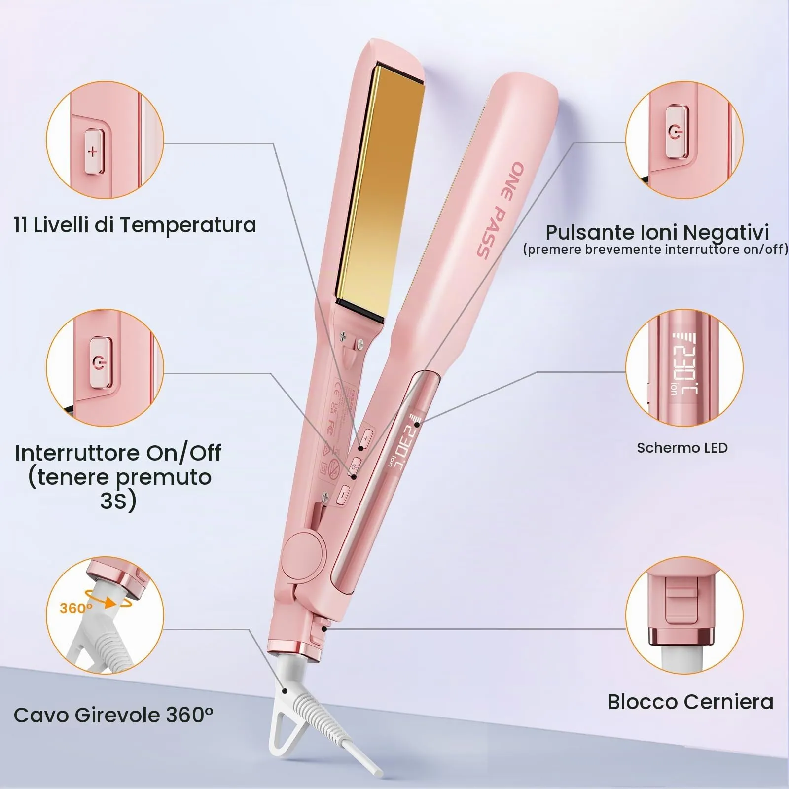 Faszin Piastra per Capelli Professionale in Titanio 42mm, Magenta - immagine 7