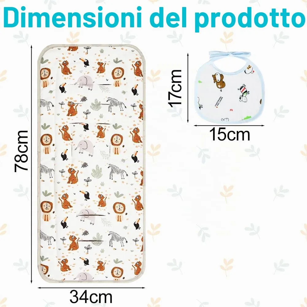 AOGOE Copriseduta Passeggino Universale in Cotone, Cuscino Riduttore Traspirante e Reversibile con Bavaglie per Neonati - immagine 2