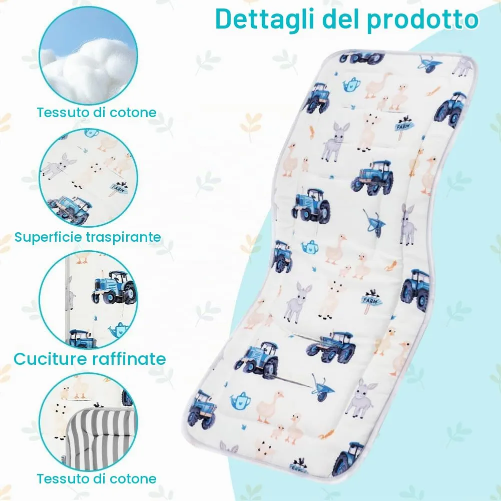 AOGOE Copriseduta Passeggino Universale in Cotone con Materassino, Bavaglie e Cuscino Riduttore Reversibile Traspirante - immagine 3